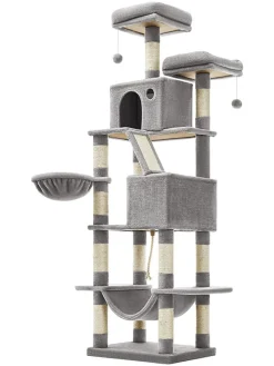 Kratzbaum in Hellgrau/ Creme - (B)111 x (H)206 x (T)58,5 cm