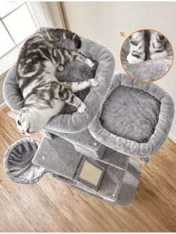 Kratzbaum in Hellgrau/ Creme - (B)111 x (H)206 x (T)58,5 cm