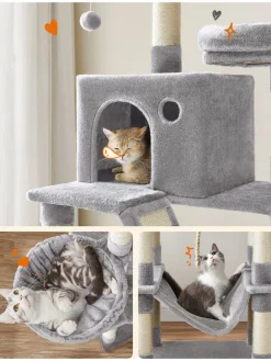 Kratzbaum in Hellgrau/ Creme - (B)111 x (H)206 x (T)58,5 cm