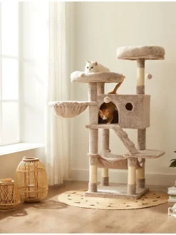 Kratzbaum in Hellgrau/ Creme - (B)49 x (H)135 x (T)49 cm