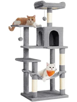 Kratzbaum in Hellgrau/ Creme - (B)55 x (H)143 x (T)45 cm