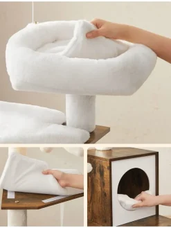 Kratzbaum in Weiß/ Braun - (B)58 x (H)140 x (T)50 cm