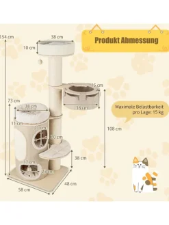 Kratzbaum Katzenbaum 5 Ebenen 154cm in Beige