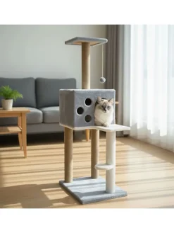 Kratzbaum "Orion" in Grau - (B)35 x (H)115 x (T)50 cm