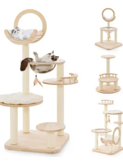 Kratzbaum Holz 146cm in Beige