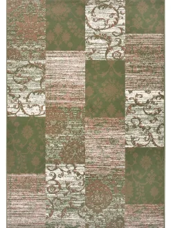 Kurzflor-Teppich "Bloques" in Grün/ Hellbraun