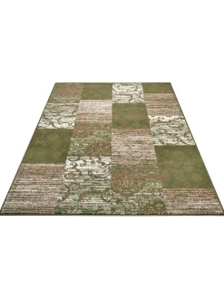 Kurzflor-Teppich "Bloques" in Grün/ Hellbraun