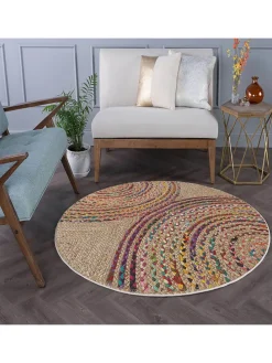 Kurzflor-Teppich in Beige/ Bunt