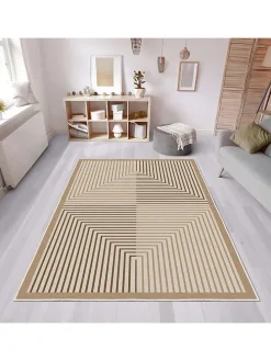 Kurzflor-Teppich in Beige/ Hellbraun/ Braun