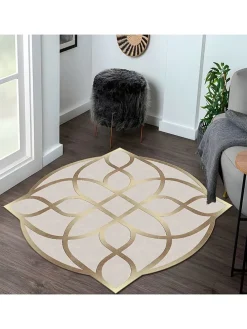 Kurzflor-Teppich in Beige/ Gold