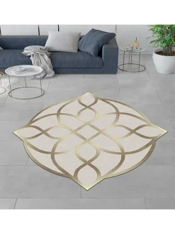 Kurzflor-Teppich in Beige/ Gold