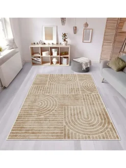 Kurzflor-Teppich in Beige/ Hellbraun