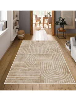 Kurzflor-Teppich in Beige/ Hellbraun