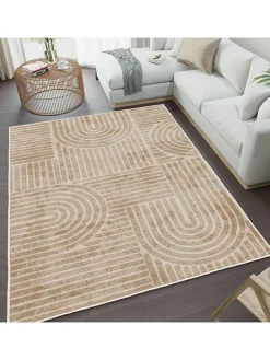 Kurzflor-Teppich in Beige/ Hellbraun