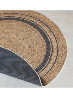 Kurzflor-Teppich in Beige/ Dunkelblau