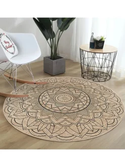 Kurzflor-Teppich in Beige/ Bunt