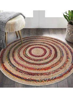 Kurzflor-Teppich in Beige/ Rot