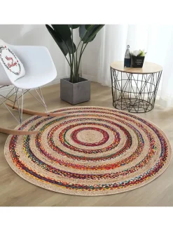 Kurzflor-Teppich in Beige/ Rot