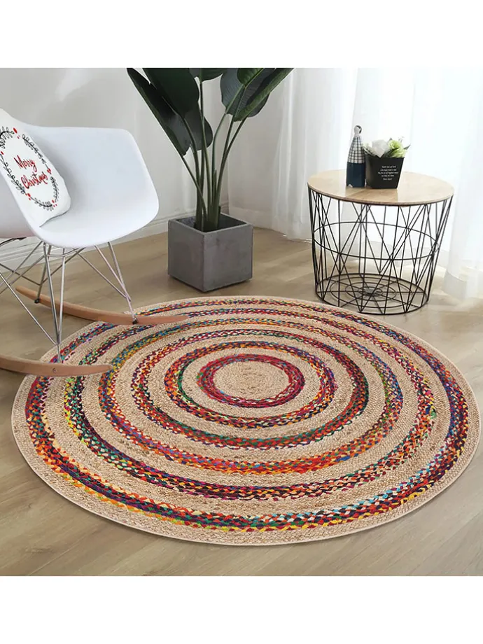 Kurzflor-Teppich in Beige/ Rot