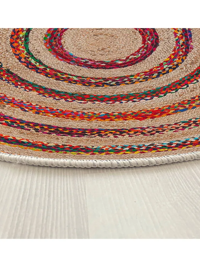 Kurzflor-Teppich in Beige/ Rot