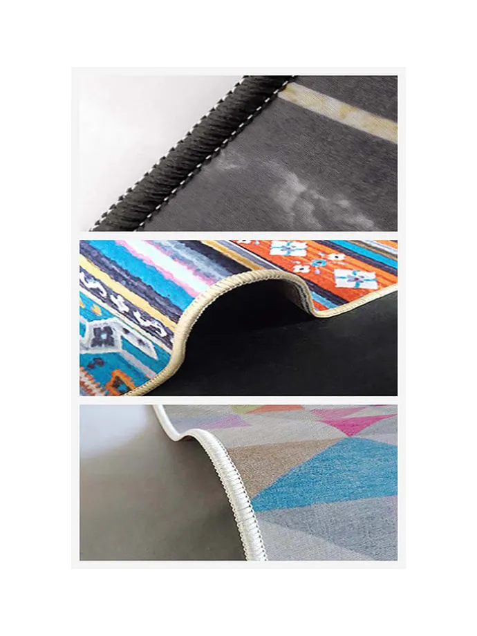 Kurzflor-Teppich in Beige/ Rot