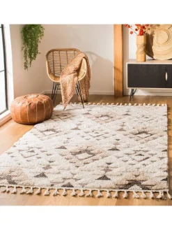 Kurzflor-Teppich in Creme/ Hellbraun