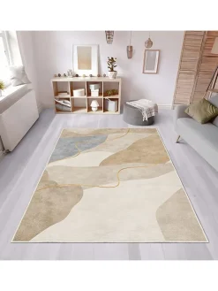 Kurzflor-Teppich in Creme/ Beige