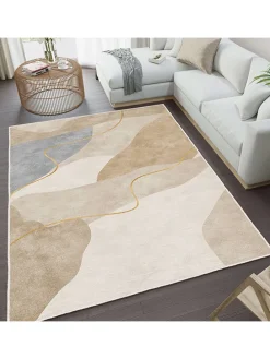 Kurzflor-Teppich in Creme/ Beige