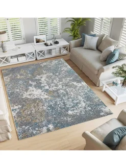 Kurzflor-Teppich in Grau/ Blau