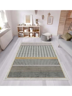 Kurzflor-Teppich in Grau/ Hellbraun