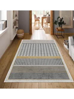 Kurzflor-Teppich in Grau/ Hellbraun