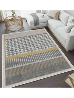 Kurzflor-Teppich in Grau/ Hellbraun