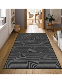 Kurzflor-Teppich in Grau/ Schwarz