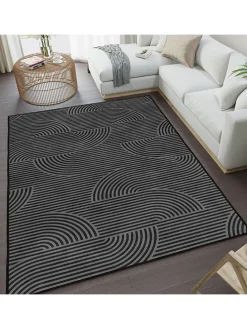 Kurzflor-Teppich in Grau/ Schwarz