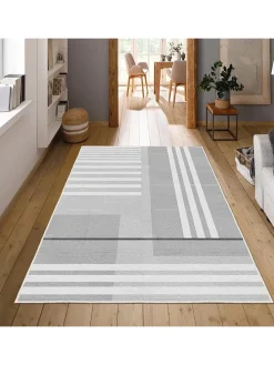 Kurzflor-Teppich in Grau/ Weiß