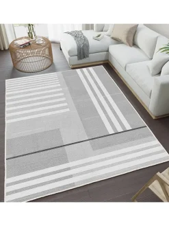 Kurzflor-Teppich in Grau/ Weiß