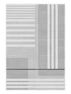 Kurzflor-Teppich in Grau/ Weiß