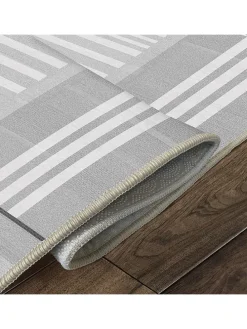 Kurzflor-Teppich in Grau/ Weiß