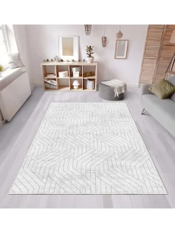 Kurzflor-Teppich in Grau/ Weiß