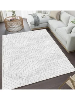 Kurzflor-Teppich in Grau/ Weiß