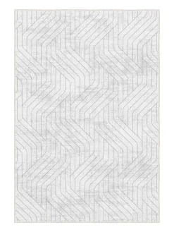 Kurzflor-Teppich in Grau/ Weiß