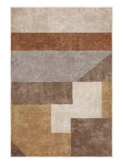 Kurzflor-Teppich in Hellbraun/ Grau/ Beige