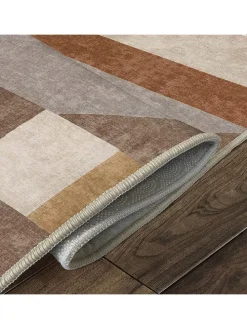 Kurzflor-Teppich in Hellbraun/ Grau/ Beige