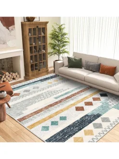 Kurzflor-Teppich "Infkece" in Creme/ Blau/ Braun