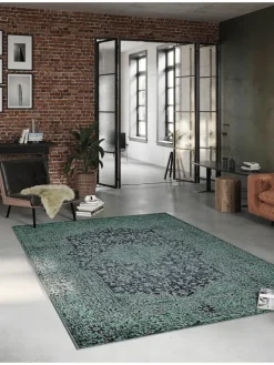 Kurzflorteppich 2nd Avenue in dunkelgrau,grün