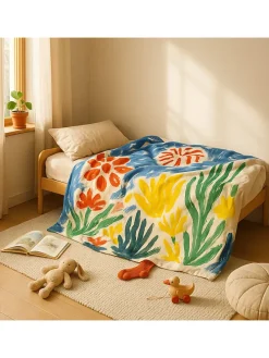 Kuscheldecke "Little Garden" in Blau/ Grün/ Gelb - (L)170 x (B)130 cm