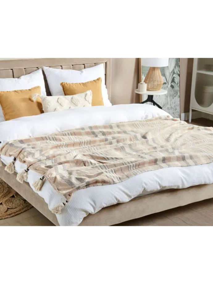 Kuscheldecke YARSELI in Beige/Weiß/Schwarz - (W) 130 x (H) 1 x (L) 170 cm