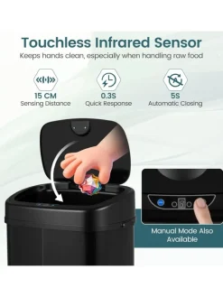 68L Mülleimer Küche 2 Fächer mit Sensor in Schwarz