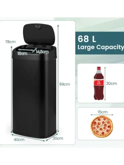 68L Mülleimer Küche 2 Fächer mit Sensor in Schwarz