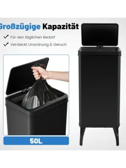 50L Mülleimer mit Sensor in Schwarz